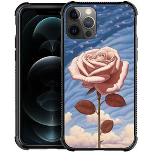 DJSOK Case for iPhone 12 Mini,Luxury Pattern Design Shockproof Rugged Cover,Cases for Man Woman-American Flag Natural Pink Rose