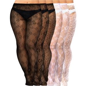 Jadive 6 Pairs Women Plus Size Fishnet Thigh High Stockings Suspender Garter Belt Lingerie Pantyhose Tights
