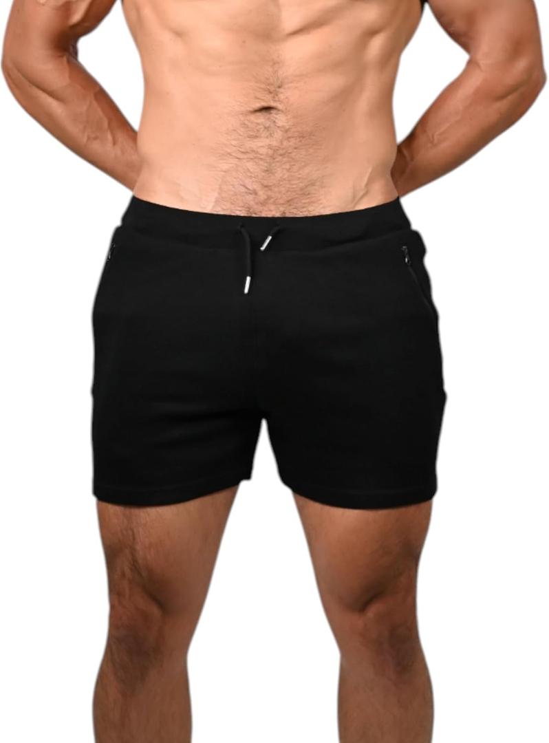 Mens 100% Merino Wool Training Shorts  5" Inseam  Athletic Fit  Plastic-Free Contact, Breathable (Medium, Black)