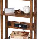 3-Tier Small Narrow Wood Side Table with Charging Station, Skinny Nightstand for Small Space, Slim Bedside Table with Storage for Couch, Thin End Table with USB Ports and Outlets, Rustic Brown (Pack of 1)