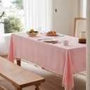 Linen Tablecloth with Tassels, Farmhouse Style Pink Tablecloth, Water Resistant Burlap Tablecloths for Rectangle Table, 60x120 Inch Pink
