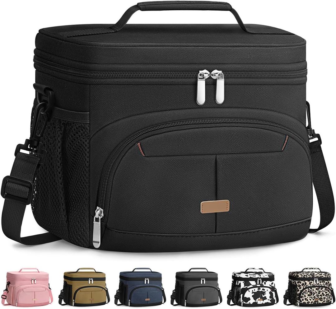 Lunch Box for Man Women, Insulated Lunch Bag Cooler Bag Leakproof Lunchbox Lunch Tote Bags with Removable Strap for Work School Picnic Travel (Black/12L (Medium)