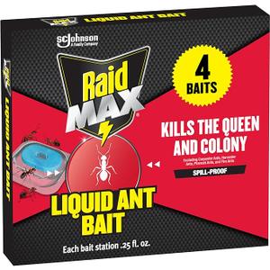 Raid Max Liquid Ant Bait; Kills Ants Where They Breed, for Indoor and Outdoor Use; 4 Bait Stations And Febreze Car Air Freshener Vent Clip Platinum Ice Scent, .07 oz. Car Vent Clip, 1 Count And Scotch Packaging Tape 1.88in x 800in And Scotch Magic Ta