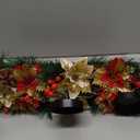 Christmas Candle Holder Xmas Decorations 3 Candle Holders with Glitter Christmas Ball Ornaments Pine Needles Red Velvet Bow for Table Centerpiece Holiday Decor Xmas Decorations