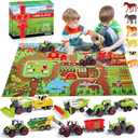 Oriate Farm Tractor Toys Vehicle with Animals & Activity Play Mat, 38Pcs Educational Realistic Kid's DIY Diecast Set, Kids Tractors Trailer Sprayer Cow Animal Toy Birthday Gift