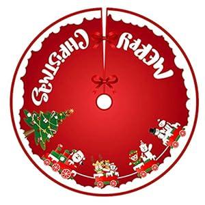 Christmas Tree Skirt Red White Cloth Christmas Tree Base Cover Skirts Decor for Xmas Party Holiday Home Garden (Christmas Train, 36inch)