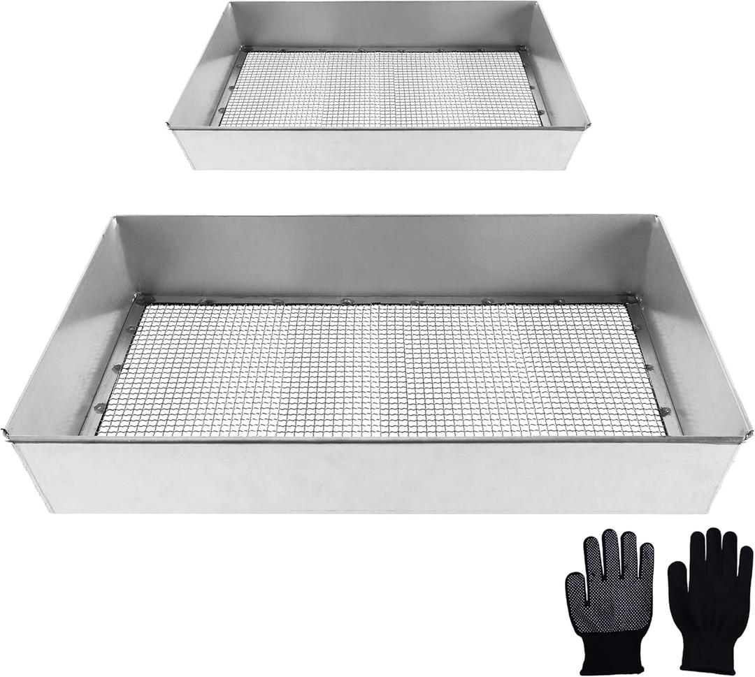 Remiawy Soil Sifter for Gardening, 2 Pack Rock Sifter for Compost Dirt Sand, Metal Garden Sieve Sifting Pan Tray, 1/4 Mesh Soil Screen Set of 2-17.5 x 11.5 and 12 x 10 (Large and Standard)