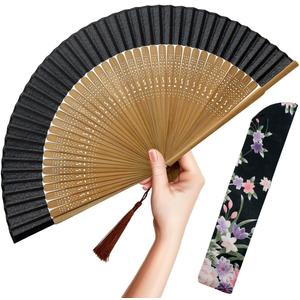 OMyTea Folding Hand Fan for Women - Foldable Chinese Japanese Vintage Bamboo Silk Fan - for Hot Flash, Church, Decoration, EDM, Music Festival, Dance, Party, Performance, Gift (Sexy Bamboo)