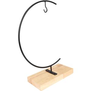 Shaped Hanging Iron Stand for Micro Landscape Terrarium Desktop Holder with Sturdy Wooden Base for Home Office Decor Black Color