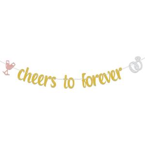 Cheers to Forever Banner, Engagement Wedding Party Decorations, So It's Gonna Be Forever Bachelorette Party Sign, Bridal Shower Supplies Gold Silver & Rose Gold Double-Sided