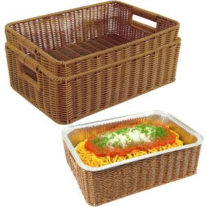 2 Pcs Baking Pan Holder 9x13 Aluminum Foil Carriers,Platic Wicker Foil Serving Baskets Hot Dish Carrier Decorative Container Serving Trays for Foil Pan Bakeware Casserole Dish