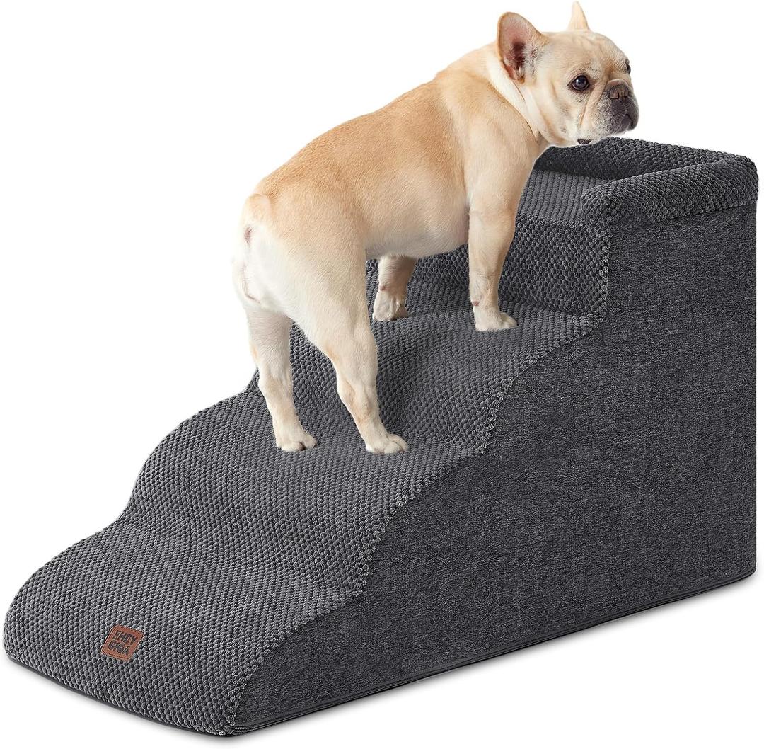 EHEYCIGA 4-Step Curved Dog Stairs for Beds 17.6" H, Grey
Dog Ramp for Couch, Pet Stairs for Chairs, Steady High-Density Foam, Anti-Slip, Removable Washable Cover, Safety