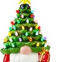 Joiedomi 12 Gnome Ceramic Tree, Light up Tabletop Xmas Decor with 60 LED Lights, Ceramic Tree with Christmas Themed Design, Xmas Holiday Indoor Office Table Fireplace Decoration (Green and Red)