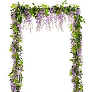 Lvydec Wisteria Artificial Flowers Garland, 4 Pcs Total 28.8ft Artificial Wisteria Vine Silk Hanging Flower for Home Garden Outdoor Ceremony Wedding Arch Floral Decor (Light Purple)