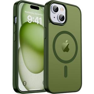 Magnetic for iPhone 15 Case & iPhone 14 Case, [Compatible with MagSafe] [Military Grade Drop Protection] Translucent Matte Shockproof Anti-Scratch Phone Cover, Cangling Green