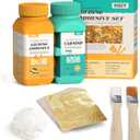 Gold Leaf Adhesive, Gilding Adhesive Set with 100ml Water Based Metal Leaf Glue and 100ml Varnish, 100 pcs Foil, 2 Brushes, Foil Wiping Cotton, for Arts, Crafts and Painting.