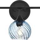 MELUCEE 25 Inch Bathroom Light Fixtures Black, 3-Light Vanity Lights with Blue Striped Swirl Glass Shade, Mid-Century Modern Bathroom Vanity Light Over Mirror