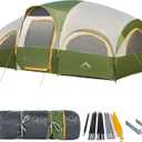 8 Person Tent for Camping, Waterproof Windproof Family Tent with Rainfly, Divided Curtain Design for Privacy Space, Portable with Carry Bag (Green)