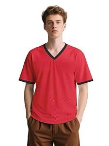Men's Red Football Jerseys Blank Mesh Hip Hop V Neck Short Sleeve Shirt Plain Practice Sports Uniform Fans Gifts XL