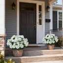 2 Pack Artificial Geranium Flowers Topitary Trees for Outdoors, UV Resistant Geraniums Potted Bushes Look Real Silk Faux Plants for Front Door Garden Porch Planter Farmhouse Home Decor (White)