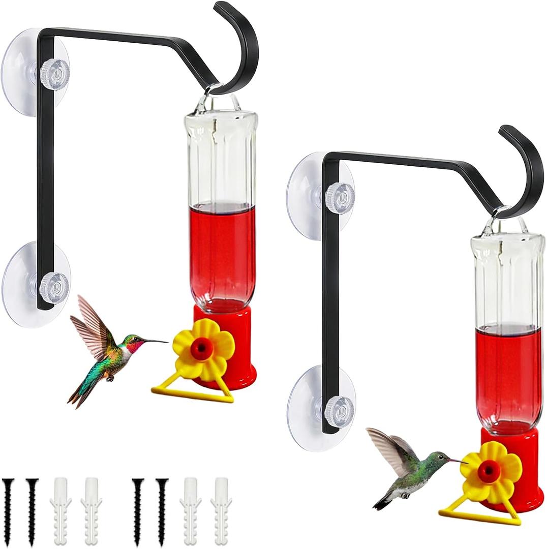 2 Pack Window Hummingbird Feeder with Strong Suction Cups Hangers Small Plastic Humming Birds Feeders for Outside, for Mom, Dad, Bird Lovers