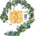 FiveSeasonStuff Rustic Willow and Eucalyptus Garlands  Lifelike Greenery with USB-Powered 100 LED String Lights  Perfect for Weddings, Home Decor, Events, and Seasonal Decorations