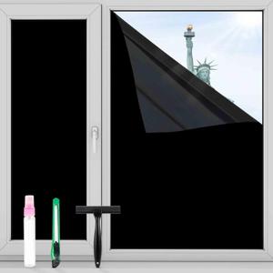 FuFin Total Blackout Window Privacy Film with Free Installation Tools,Explosion-Proof PET Material,Blocks 100% of UV and Light Rays.Heat Control Room Darkening Window Cover(Total Black 31.5"196.9"), 31.5Inch196.9Inch