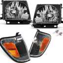 4Pcs Black Amber Headlights + Parking Lights Corner Lamps Assembly Fits 1997 1998 1999 2000 Toyota Tacoma Halogen Head Lights, Clear Lens Lights Replace# TO2503120, TO2502120, TO2521154, TO2520154