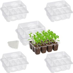 Bonviee 5-Pack Seed Starter Trays for Indoor Germination  Humidity Dome to Regulate Temperature & Humidity, Clear Tray for Root Observation, Drain Holes to Prevent Overwatering (5 Packs, Clear)