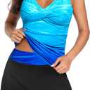 Womens Tankini Bathing Suits with Skirt Two Piece Tummy Control Swimsuits Ladies Swimwear (X-Large, Blue Gradient)