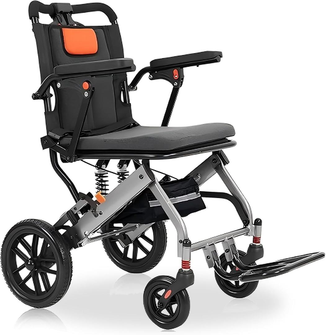 IDEALHOUSE Lightweight Foldable Wheelchair for Adults, 20 lbs Portable Travel Wheelchair, Shock Absorbing Drive Wheels, Stroller Alternative for Seniors, Ideal for Home & Travel