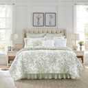 Laura Ashley - Twin Quilt Set, Reversible Cotton Bedding with Matching Sham, Lightweight Home Decor for All Seasons (Bedford Green/Off-White, Twin)