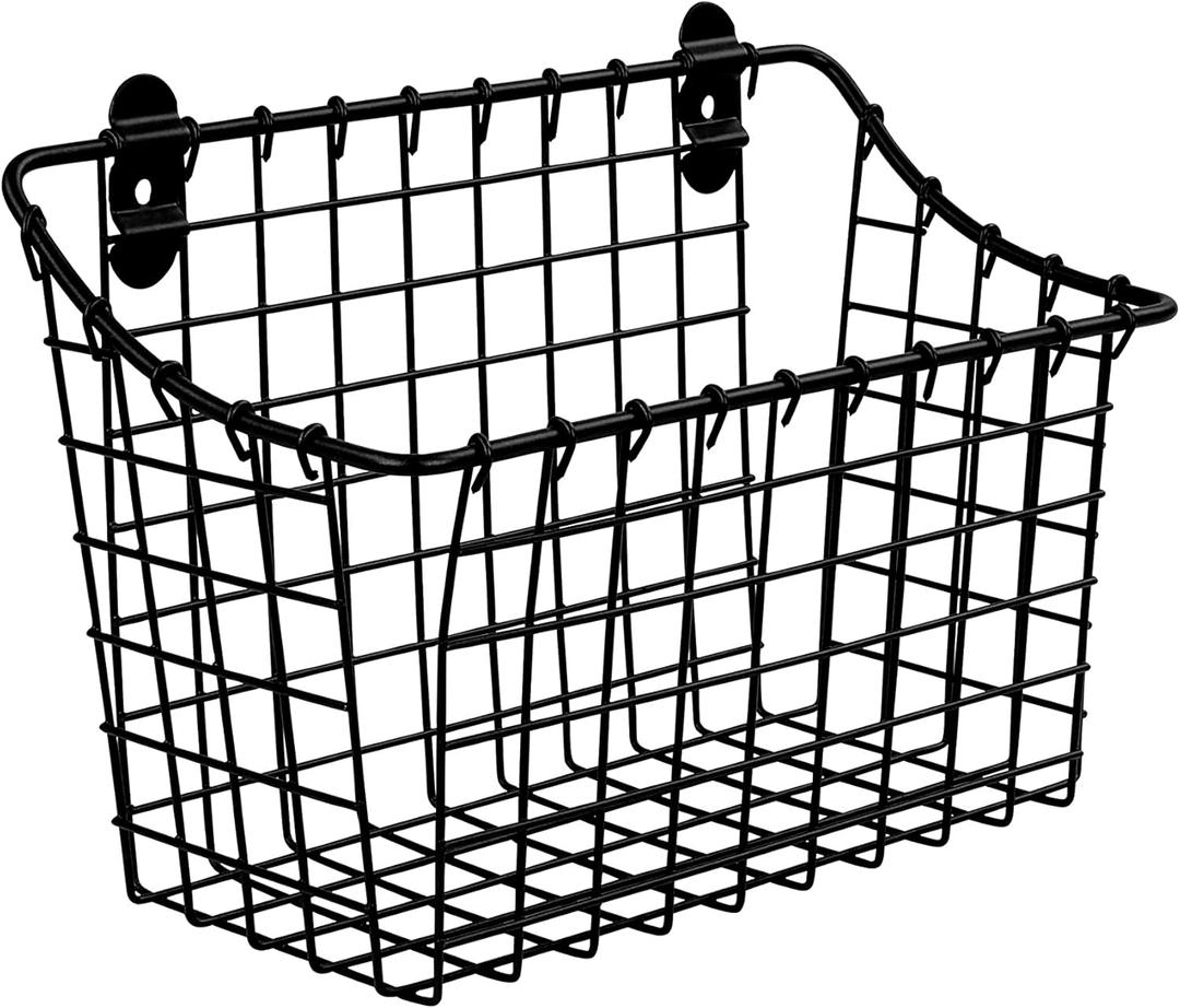 Spectrum Large Wall Mounted Wire Basket Matte Black Kitchen Wall Mount Organizer Storage Basket, Wire Basket for Bathroom Pantry Organization, Wall Mount Hanging Wire Caddy for Modern Kitchen (Small)