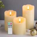 Eywamage Ivory Flameless Pillar Candles with Remote, Flickering Realistic LED Battery Wax Candles Set of 3,  3" H 4" 5" 6"