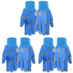 MUD Basic Women's PVC Dotted Palm And Daisy Printed Jersey Garden Glove, Extreme Comfort, Excellent Grip, Durable Wear, Blue, Medium/Large (M61001B-WML),MD61001B-WML (Pack of 1)