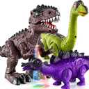 TEMI 3 Pack Electrical Walking Dinosaur Toys for Toddlers 3-4 3-5 Years with Sound and Light Up, Toddler Robot Dinosaur, Brachiosaurus, Stegosaurus Dinosaur Figures for Kids