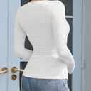 Amoretu Women's Stretchy Ruched Slim Fit Shirt Long Sleeve Going Out Fitted Tops (White, M)