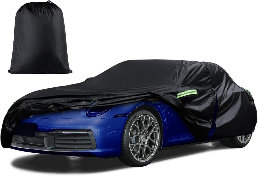 6 Layers Car Cover Custom Fit for 1998-2025 Porsche 911 (991/992/996/997 Series) Carrera 4S/Turbo/Carrera, Waterproof All Weather Rain Sun Protector with Door Zipper (Black)