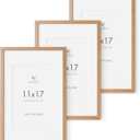 11x17 Oak Picture Frame, Solid Oak 11x17 Poster Frame with Mat to 8x12(Openning Size is 7.5x11.5), Natural Wood 17x11 Frames for Wall, Set of 3