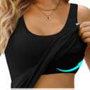 V FOR CITY Womens Shelf Bra Tank Tops Racerback Workout Camis Yoga Shirt Cotton Undershirt 2 Pack (Black, L)