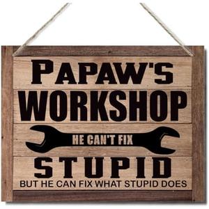SET OF 2, Papaw's Workshop Sign, Father's Day Gift for Papaw, Decorative Hanging Wood Plaque for Wall, Rustic Door Hanger, Farmhouse Home Wall Decoration, Funny Gift for Grandpa Mechanic, Papaw Birthday Gift