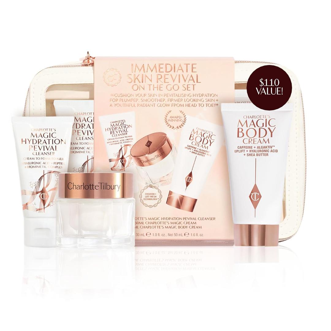 Charlotte Tilbury Immediate Skin Revival Mini Skin Care Set - Travel Size Skincare Kit with Glow Toner, Magic Serum & Magic Cream for a Healthy, Radiant Glow