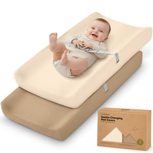 2-Pack Organic Changing Pad Covers for Girl, Boy, Neutral - 100% Cotton Changing Table Pad Cover, Soft Baby Nursery Diaper Changing Pad Sheets, Contour Changing Pads Liners, Change Pad Cover (Pecan)