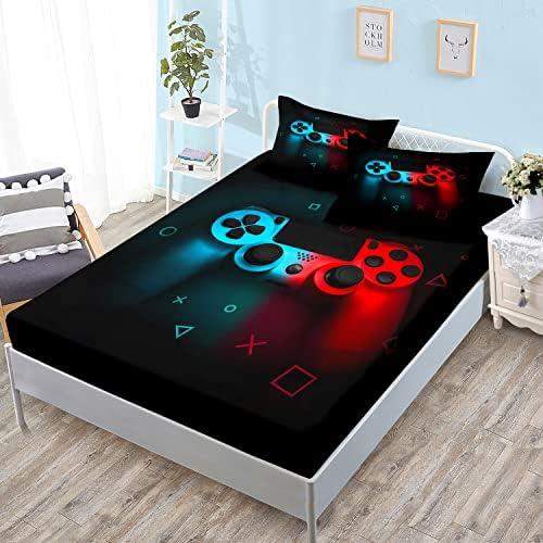HOSIMA Gaming Bedding Gamepad Fitted Sheet Twin Size and Gamer Bedding Sets for Boys Used to Gamer Room Decor,1 Fitted Sheet+2 Pillowcases.