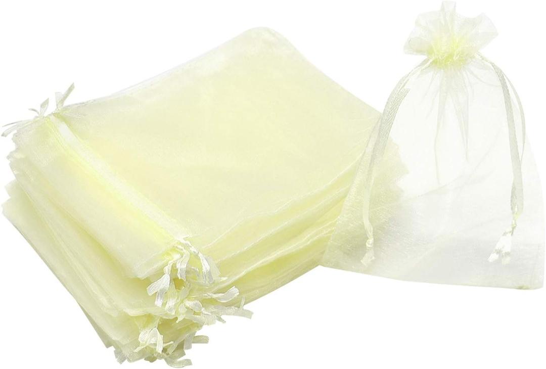 100PCS Premium Sheer Organza Bags, Beige Wedding Favor Bags with Drawstring, 3.5x4.5 Inches Jewelry Gift Bags for Party, Christmas, Festival, Candy, Bathroom Soaps, Makeup Organza Favor Bags Mothers Day Gifts