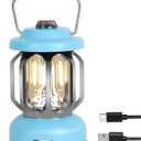 Rechargeable LED Camping Lanterns, Vintage Camping Lights Battery Operated, Portable Retro Metal Glamping Lights for Hiking, Hurricane, Decoration, Power outages, Blue, 1 Pack