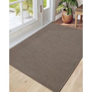 DEXI Indoor Door Mat 32x48, Washable Entrance Mats with Non Slip Rubber Back, Ultra Thin Entryway Mats Absorbent Dirt Carpper Front Back Doormat for Entry Floor Inside Home, Brown