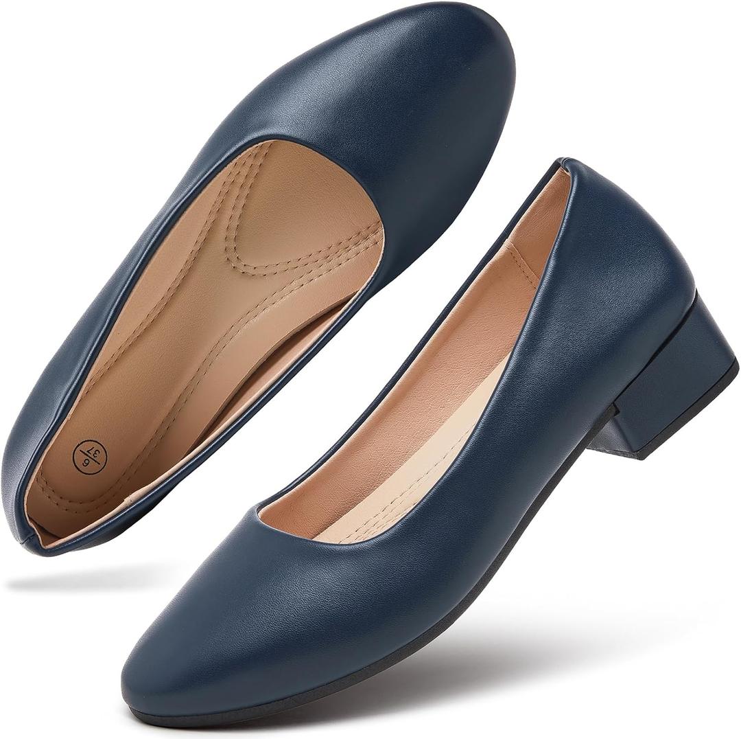 Hash Bubbie Women's Loafers Slip On Shoes Chunky Low Block Heels Closed Toe Pumps Office & Wedding Comfortable Dress Shoes (Navy, US10)