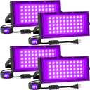 50W Black Lights with Switch+Plug, IP66 Waterproof, LED Blacklight Flood Light for Glow Party, Halloween, Bedroom, Fluorescent Poster, Body Paint, 4 Pack