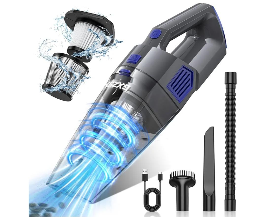 Handheld Vacuum Cordless, 15000PA Strong Suction Hand Held Car Vacuum Cleaner Rechargeable, Portable Hand Vacuum with Multi-Nozzles & Washable Filter for Home Office, Car, Pets